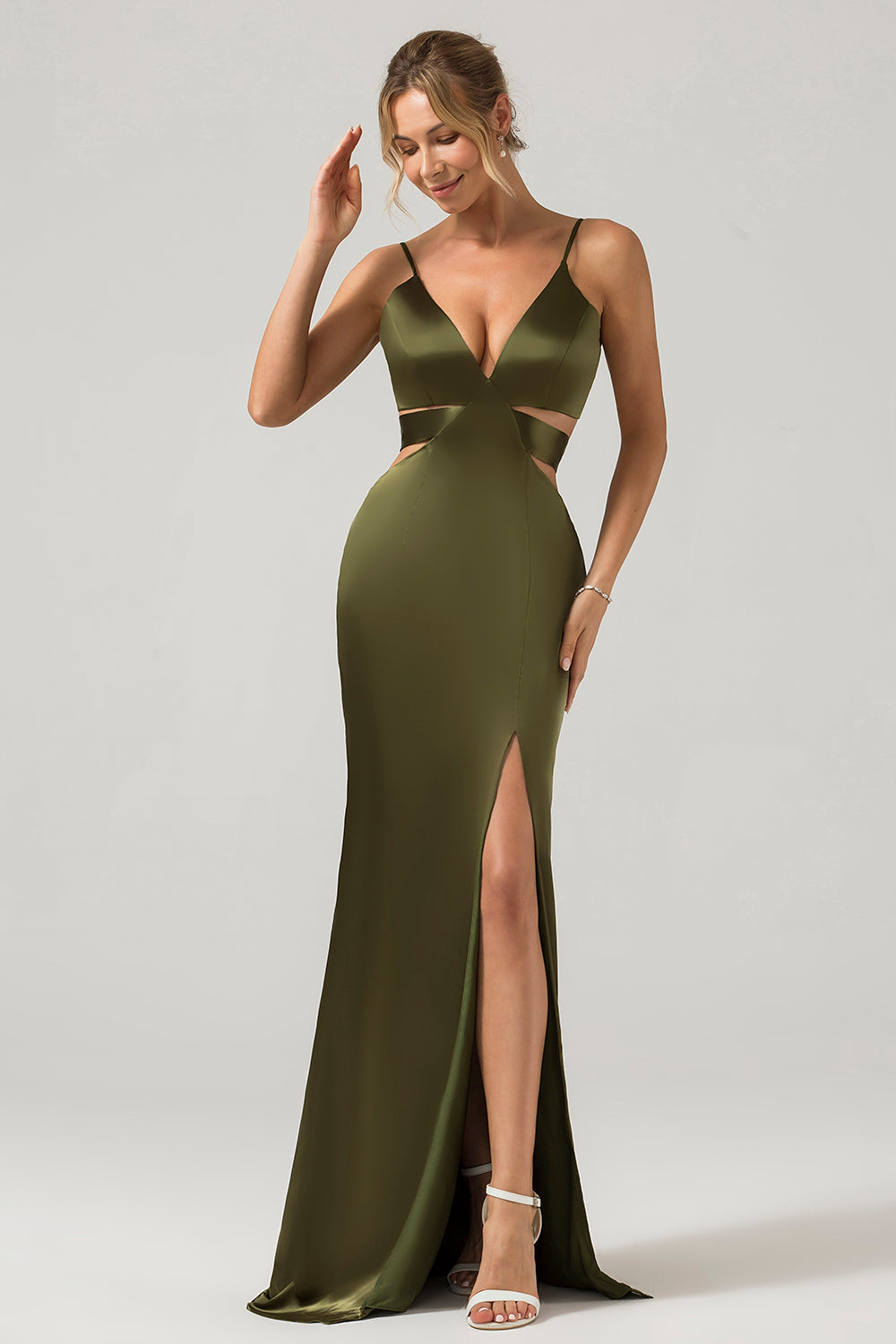 Olive green spaghetti strap dress 2025