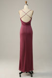 Desert Rose Spaghetti Straps Draped Chiffon Bridesmaid Dress with Slit