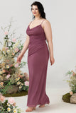 Desert Rose Sheath Spaghetti Straps Draped Chiffon Plus Size Bridesmaid Dress