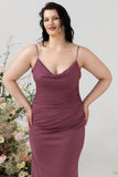 Desert Rose Sheath Spaghetti Straps Draped Chiffon Plus Size Bridesmaid Dress