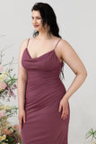Desert Rose Sheath Spaghetti Straps Draped Chiffon Plus Size Bridesmaid Dress