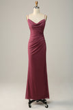 Desert Rose Sheath Spaghetti Straps Draped Chiffon Bridesmaid Dress