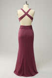 Desert Rose Sheath V Neck Cut Out Chiffon Bridesmaid Dress