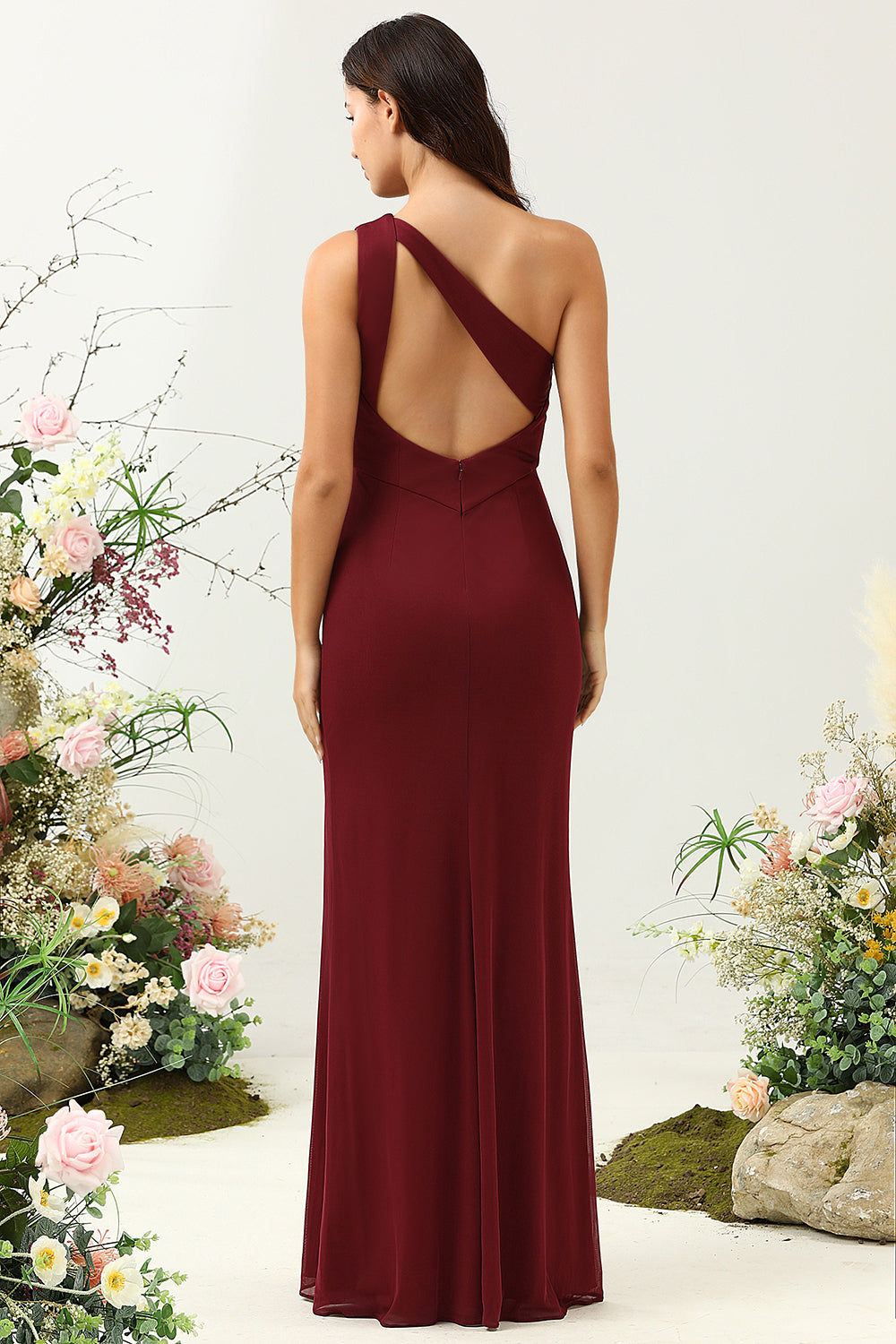 Wedtrend Women Burgundy Bridesmaid Dress Mermaid One Shoulder Long Wedding Party Dress with Slit WEDTREND Wedtrend Women Burgundy Bridesmaid Dress Mermaid One Shoulder Long Wedding Party Dress with Slit WEDTREND