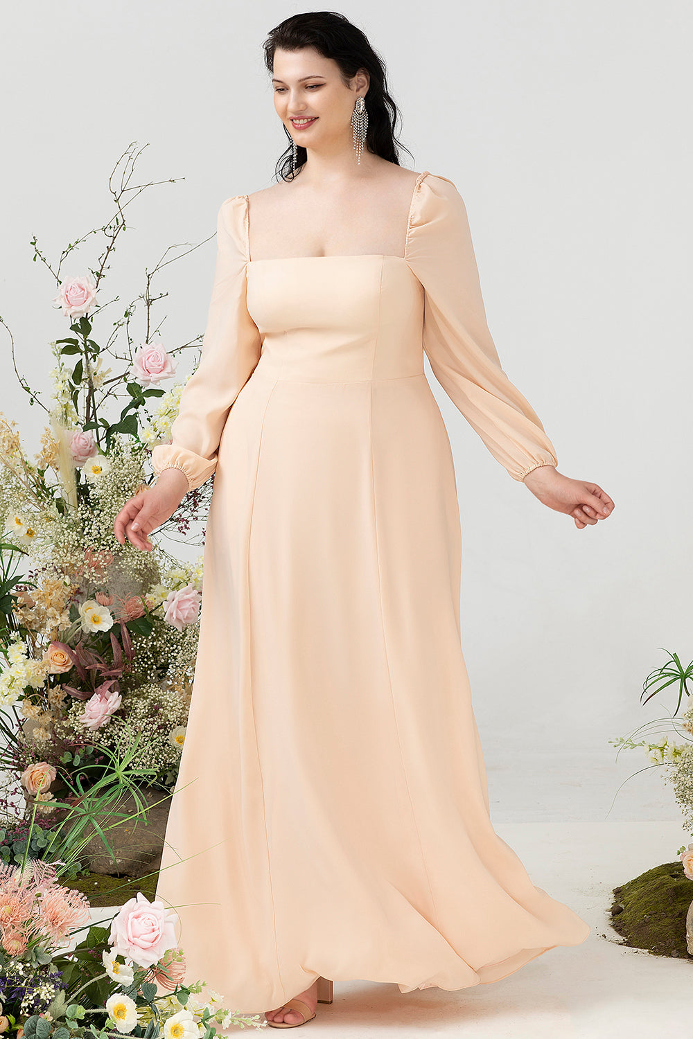 Wedtrend Women Plus Size Bridesmaid Dress Champagne A Line Square Neck Satin Wedding Party Formal Dress WEDTREND