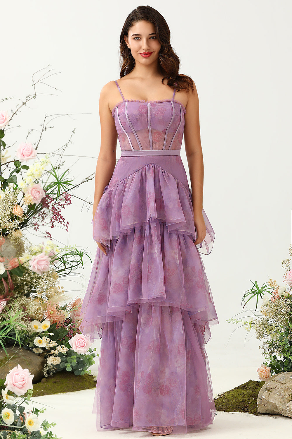 light purple wedding guest dress Wedtrend Women Purple Formal Party Dress A Line Spaghetti Straps Corset Tiered Wedding Guest Dress – WEDTREND