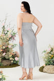 Gray Mermaid Halter Plus Size Midi Wedding Party Dress