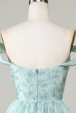 Cute Sage A Line Off The Shoulder Corset Pleated Unique Print Homecoming Dress