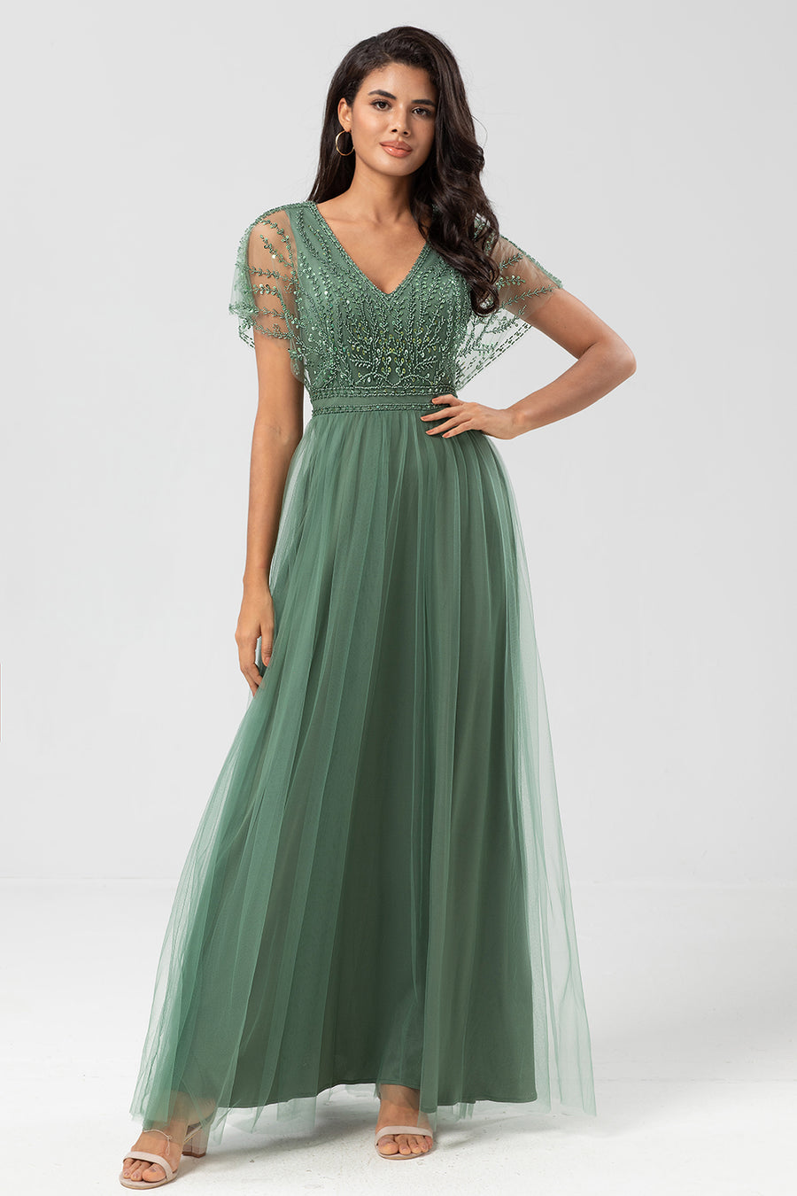 eternity bridal bridesmaid dresses Sparkly Tulle Ball Gown Tiered Long Prom Dress in Floor Length ARD2806 –  SheerGirl main image 1