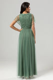 Tulle A-Line Beaded Embroidered Tulle Twilight Bridesmaid Dress