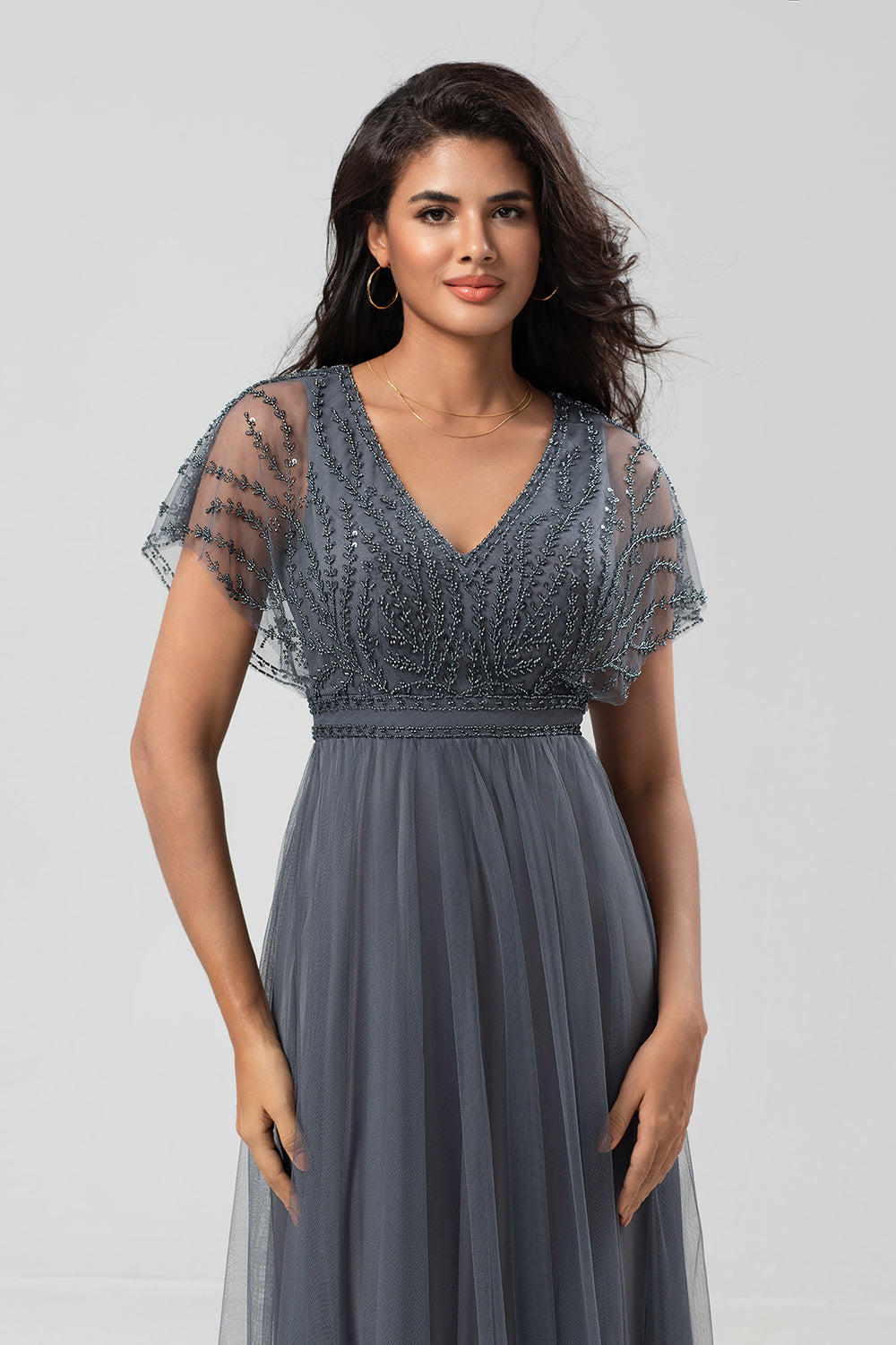 tulle bridesmaid dress Wedtrend Women Beaded Green Bridesmaid Dress Beaded Embroidered Tulle A-Line Eucalyptus Wedding Guest Dress – WEDTREND