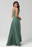 A-Line V Neck Beaded Long Twilight Bridesmaid Dress