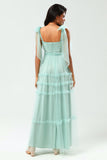 A-Line Embroidered Tulle Mint Bridesmaid Dress With Beading