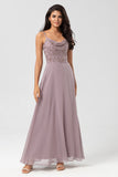 Dusty Sage A-Line Spaghetti Straps Embroidered Chiffon Bridesmaid Dress