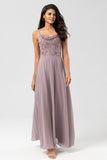 A-Line Spaghetti Straps Chiffon Bridesmaid Dress With Beading