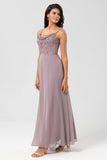 A-Line Spaghetti Straps Chiffon Bridesmaid Dress With Beading