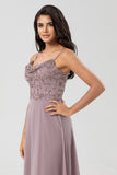 A-Line Spaghetti Straps Chiffon Bridesmaid Dress With Beading