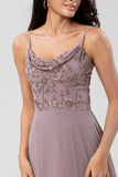 Dusty Sage A-Line Spaghetti Straps Embroidered Chiffon Bridesmaid Dress