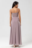 A-Line Spaghetti Straps Chiffon Bridesmaid Dress With Beading