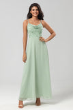 A-Line Spaghetti Straps Chiffon Bridesmaid Dress With Beading