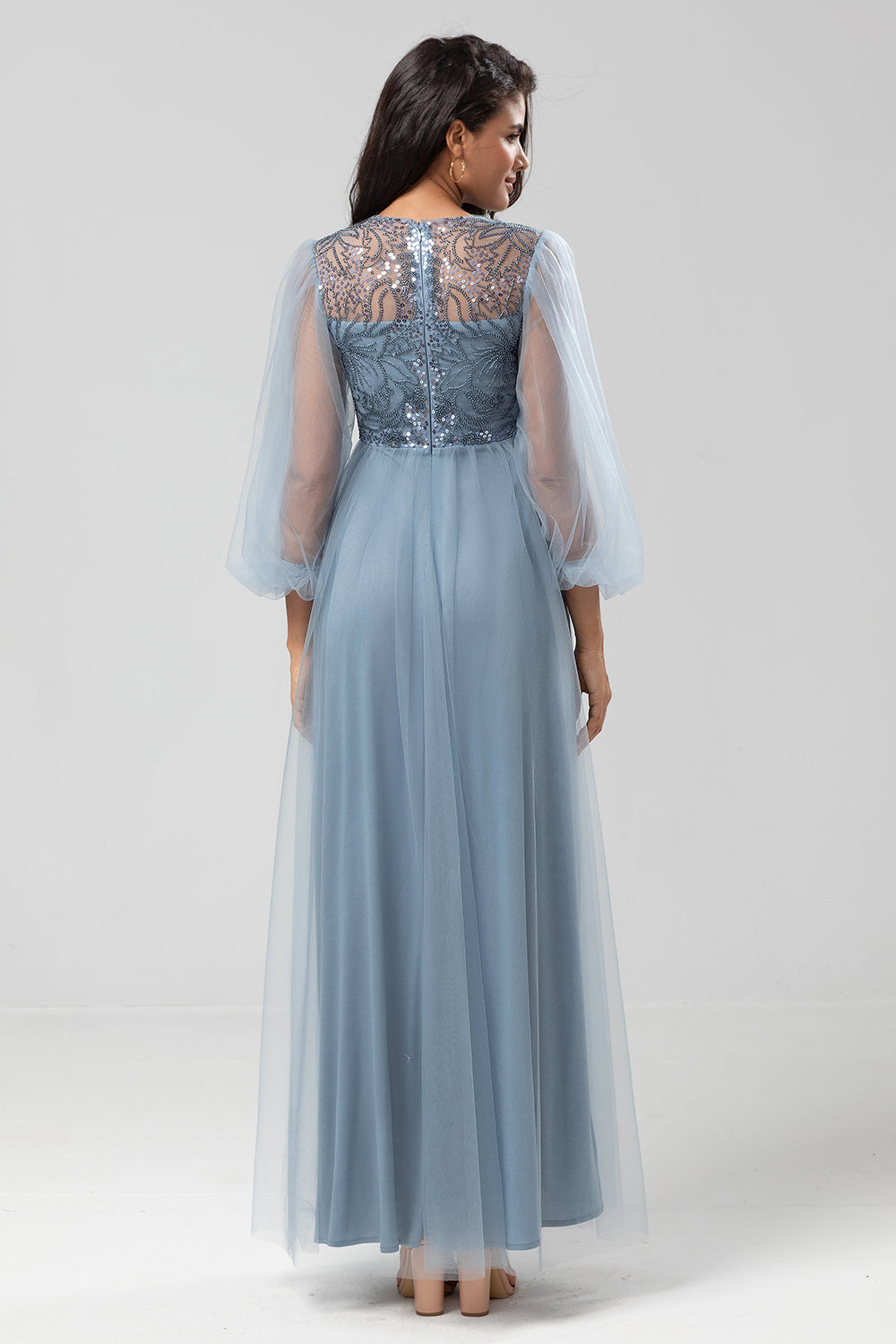 Wedtrend Women Dusty Blue Bridesmaid Dress With Beading A-Line Long Sleeves Embroidered Tulle Long Wedding Party Dress WEDTREND Wedtrend Women Dusty Blue Bridesmaid Dress With Beading A-Line Long Sleeves Embroidered Tulle Long Wedding Party Dress WEDTREND
