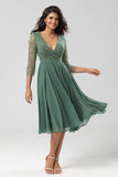 A Line V-Neck Beaded Long Sleeves Embroidered Chiffon Bridesmaid Dress