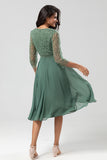 A Line V-Neck Beaded Long Sleeves Embroidered Chiffon Bridesmaid Dress