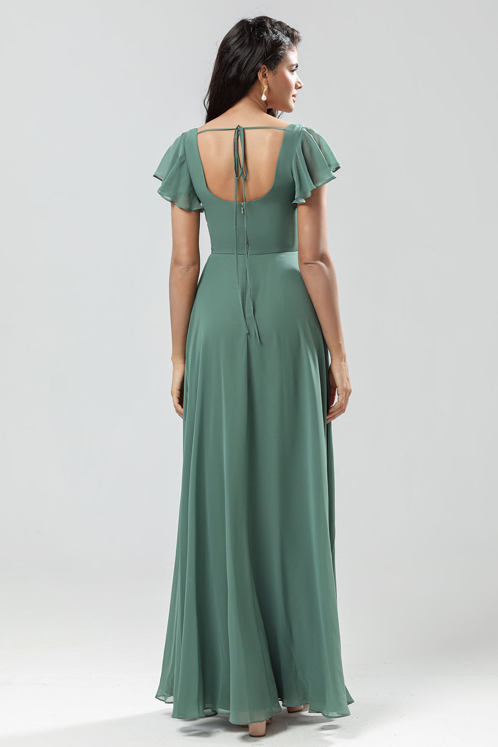 Wedtrend Women Eucalyptus Long Bridesmaid Dress with Ruffles Chiffon A-Line Wedding Guest Dress with Slit WEDTREND Wedtrend Women Eucalyptus Long Bridesmaid Dress with Ruffles Chiffon A-Line Wedding Guest Dress with Slit WEDTREND