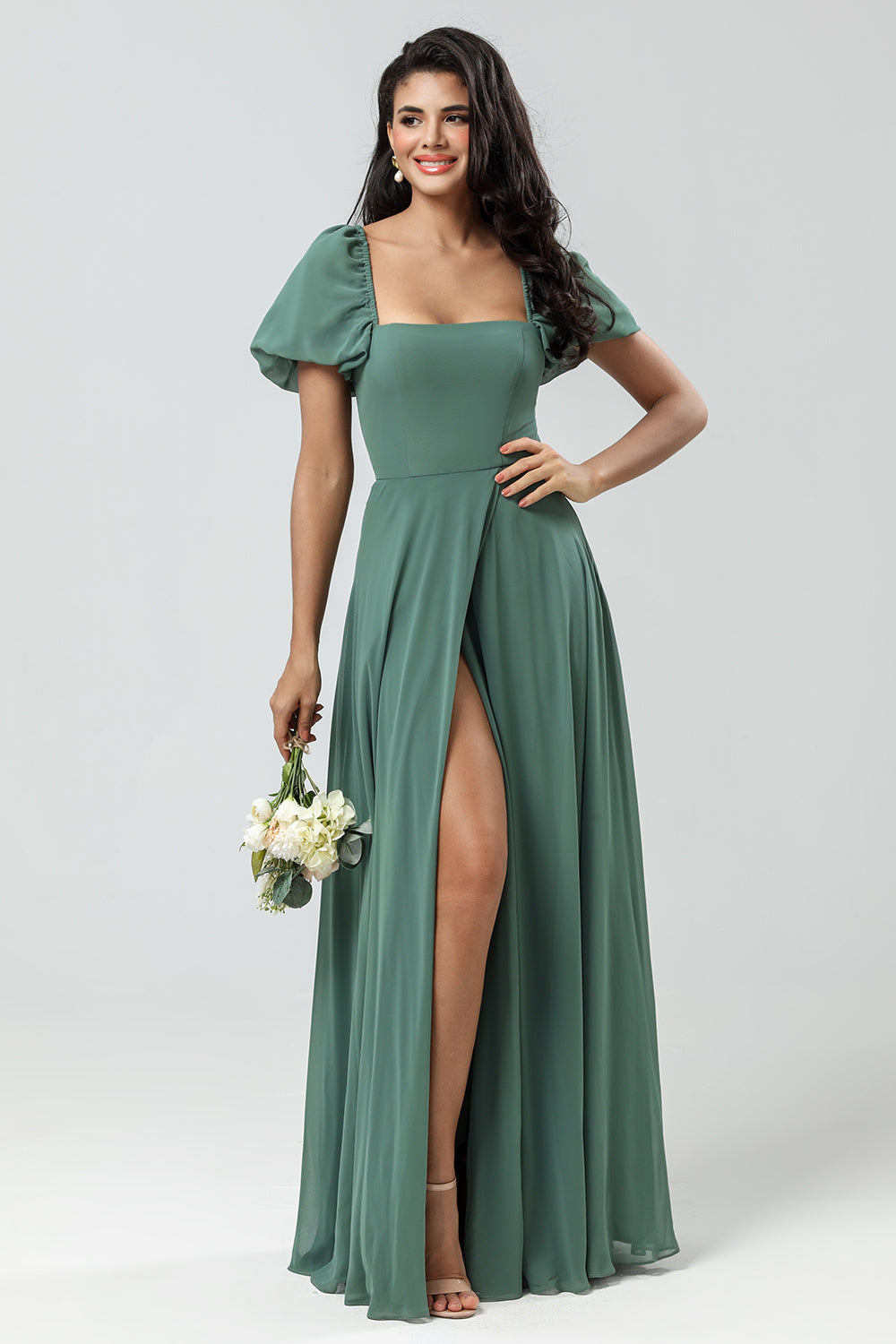 Wedtrend Women Eucalyptus Bridesmaid Dress with Puff Sleeves Chiffon A-Line Wedding Guest Dress, Eucalyptus / US8 Wedtrend Women Eucalyptus Bridesmaid Dress with Puff Sleeves Chiffon A-Line Wedding Guest Dress, Eucalyptus / US8