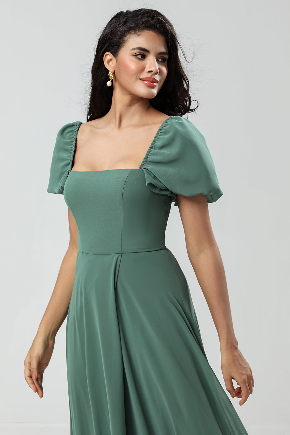 Wedtrend Women Eucalyptus Bridesmaid Dress with Puff Sleeves Chiffon A-Line Wedding Guest Dress, Eucalyptus / US8 Wedtrend Women Eucalyptus Bridesmaid Dress with Puff Sleeves Chiffon A-Line Wedding Guest Dress, Eucalyptus / US8