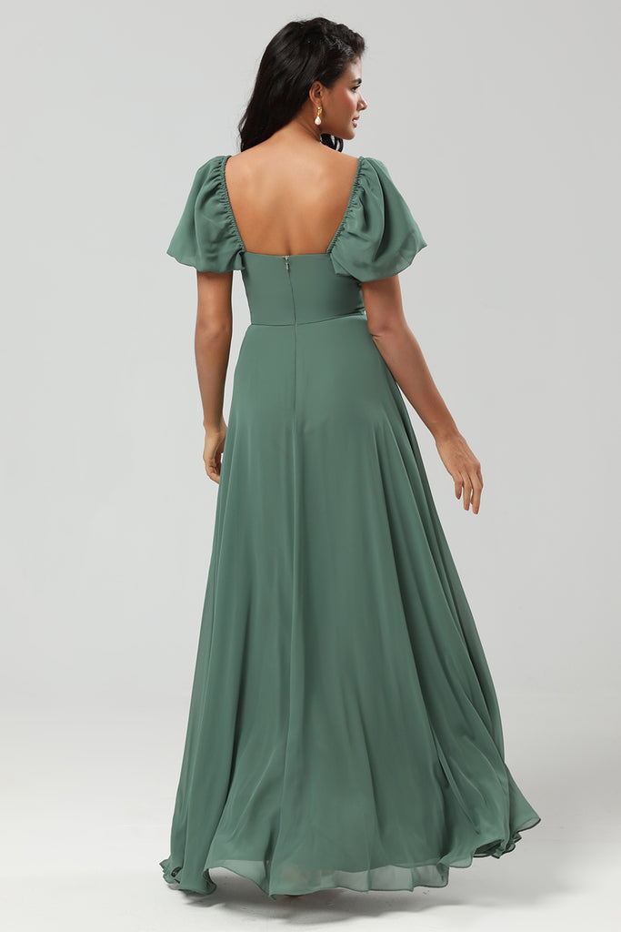 Wedtrend Women Eucalyptus Bridesmaid Dress With Slit A Line Square Neck