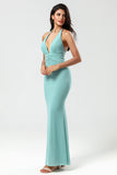 Sea Glass Mermaid Halter V Neck Floor Length Bridesmaid Dress