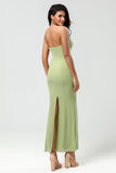 Lemon Green Mermaid Strapless Floor Length Bridesmaid Dress With Slit