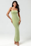 Lemon Green Mermaid Strapless Floor Length Bridesmaid Dress With Slit