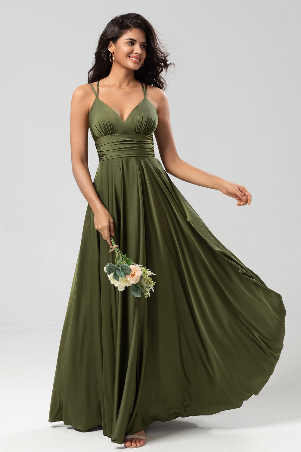 Wedtrend Women Olive Bridesmaid Dress A Line Spaghetti Straps Floor-Length Satin Evening Dress WEDTREND Wedtrend Women Olive Bridesmaid Dress A Line Spaghetti Straps Floor-Length Satin Evening Dress WEDTREND