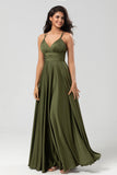 A Line Spaghetti Straps Satin Floor-Length Dress