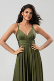 A Line Spaghetti Straps Satin Floor-Length Dress
