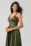 A Line Spaghetti Straps Satin Floor-Length Dress