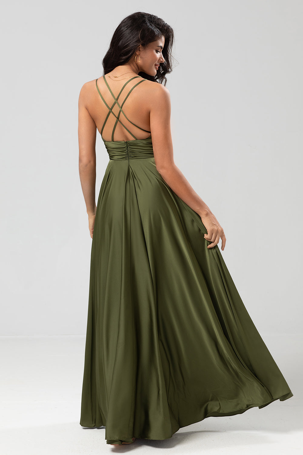 Wedtrend Women Olive Bridesmaid Dress A Line Spaghetti Straps Floor-Length Satin Evening Dress WEDTREND Wedtrend Women Olive Bridesmaid Dress A Line Spaghetti Straps Floor-Length Satin Evening Dress WEDTREND