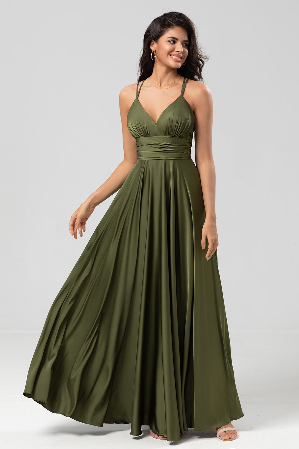 Wedtrend Women Olive Bridesmaid Dress A Line Spaghetti Straps Floor-Length Satin Evening Dress WEDTREND Wedtrend Women Olive Bridesmaid Dress A Line Spaghetti Straps Floor-Length Satin Evening Dress WEDTREND