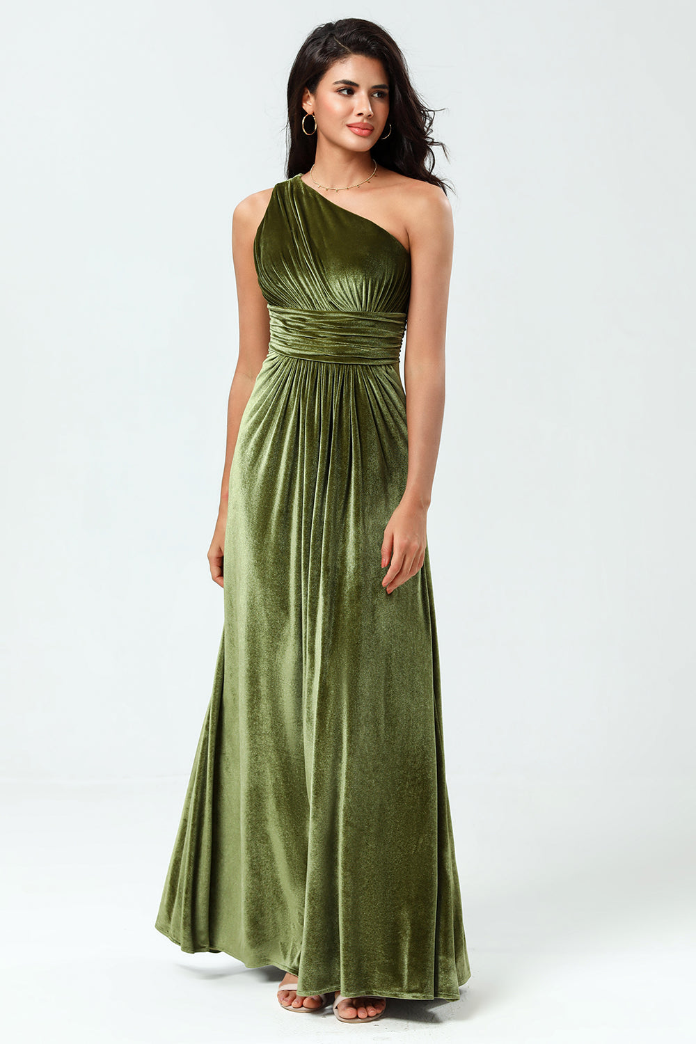 Wedtrend Women Olive Bridesmaid Dress A Line One Shoulder Ruched Floor-Length Velvet Formal Dress WEDTREND Wedtrend Women Olive Bridesmaid Dress A Line One Shoulder Ruched Floor-Length Velvet Formal Dress WEDTREND