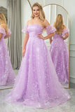 Sparkly Lilac A Line Strapless Sequin Long Prom Dress