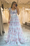 Floral Print A-Line Spaghetti Straps Long Prom Dress