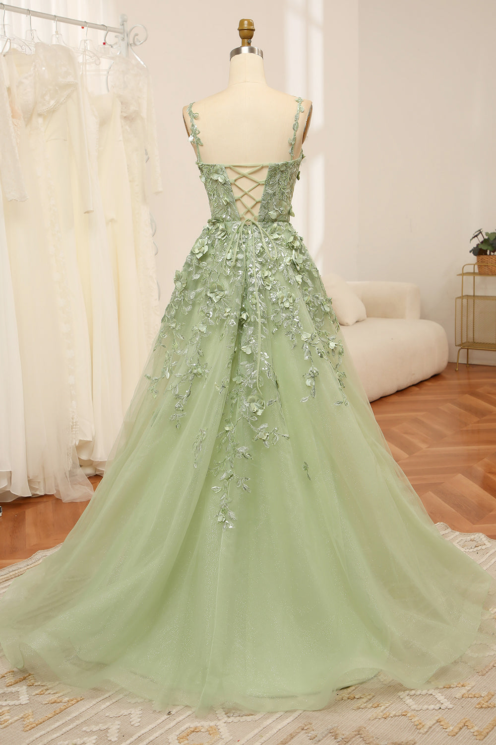 Wedtrend Women Green Prom Dress A Line Spaghetti Straps Tulle Long Party Dress With Appliques WEDTREND Wedtrend Women Green Prom Dress A Line Spaghetti Straps Tulle Long Party Dress With Appliques WEDTREND