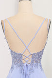 Lavender A Line Spaghetti Straps Backless Long Prom Dress With Slit