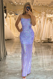 Sparkly Lilac Mermaid Sequined Long Prom Dress With Slit