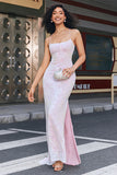 Sparkly Pink Mermaid Spaghetti Straps Long Prom Dress with Slit