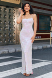 Sparkly Pink Mermaid Spaghetti Straps Long Prom Dress with Slit