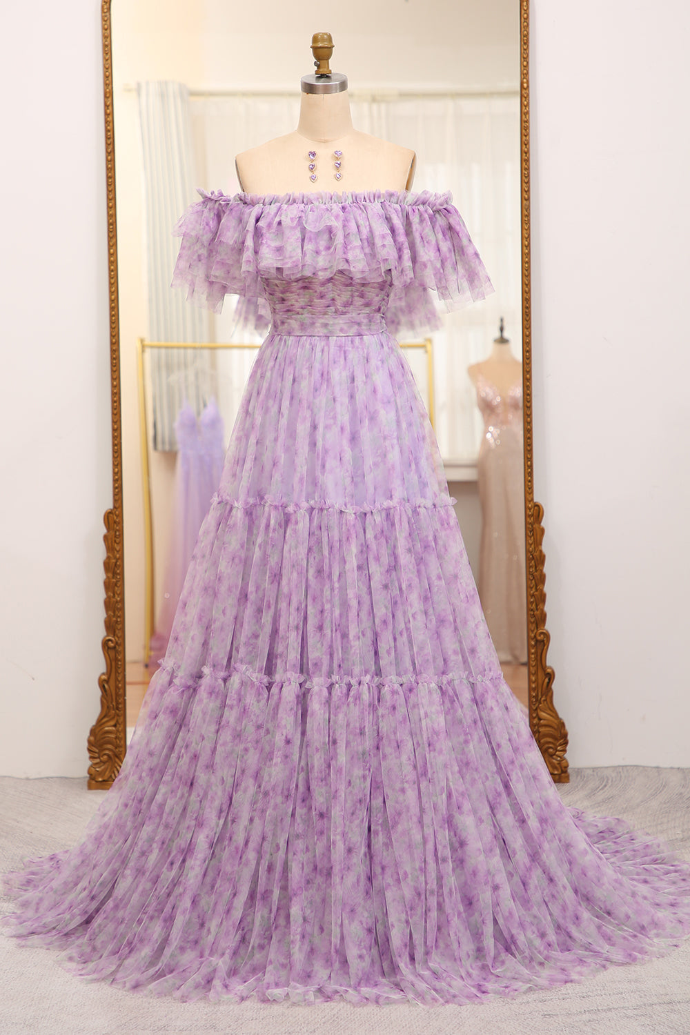 Wedtrend Women Light Purple Tulle Prom Dress A Line Off the Shoulder Pleated Long Tulle Party Dress WEDTREND Wedtrend Women Light Purple Tulle Prom Dress A Line Off the Shoulder Pleated Long Tulle Party Dress WEDTREND