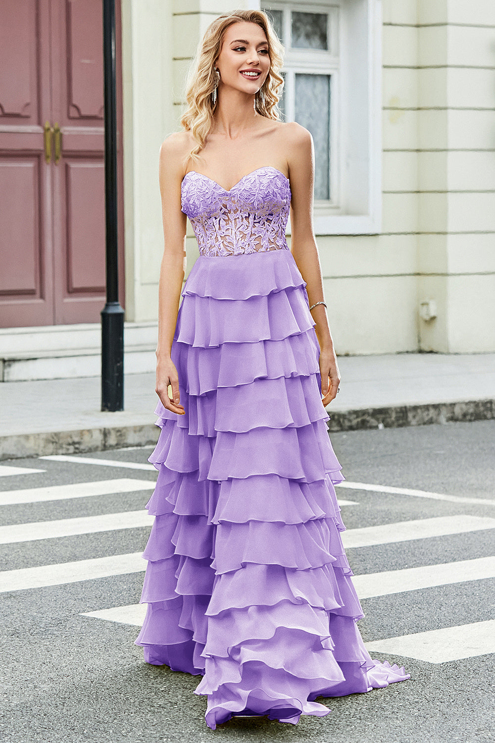 Wedtrend Women Lilac Prom Dress A Line Sweetheart Corset Evening Party Dress with Appliques Ruffles WEDTREND Wedtrend Women Lilac Prom Dress A Line Sweetheart Corset Evening Party Dress with Appliques Ruffles WEDTREND